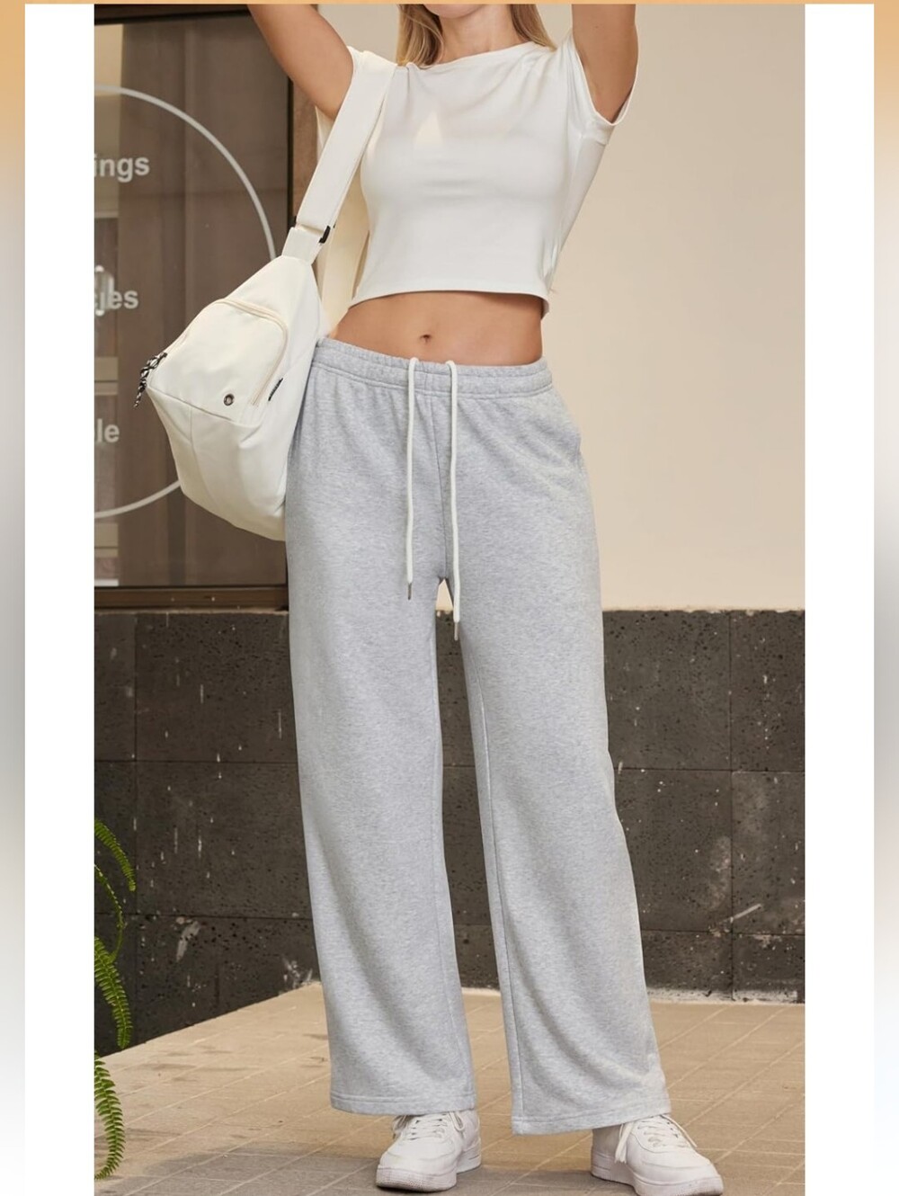 Casual Wide-Leg Drawstring Sweatpants - Light Gray